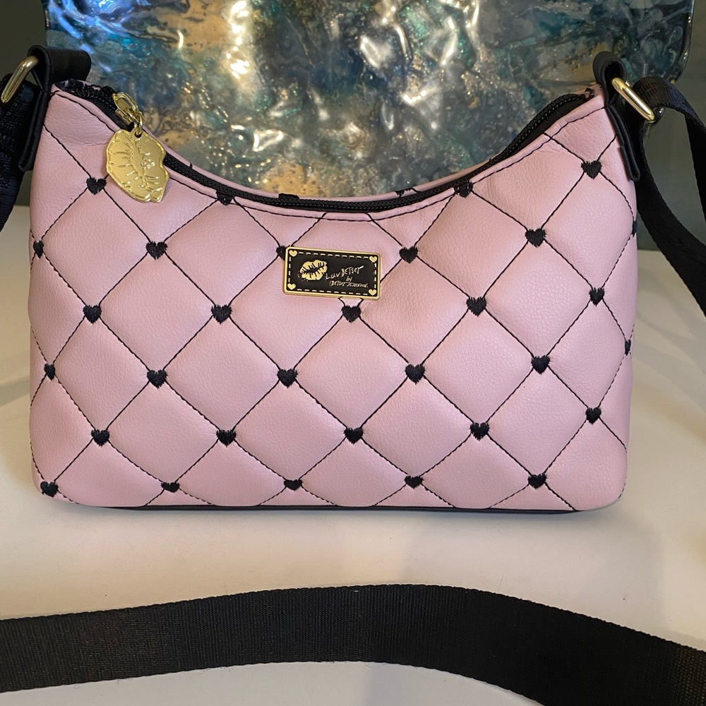 LUV Betsy Johnson Quilted Embroidered Bag with Nylon Straps New